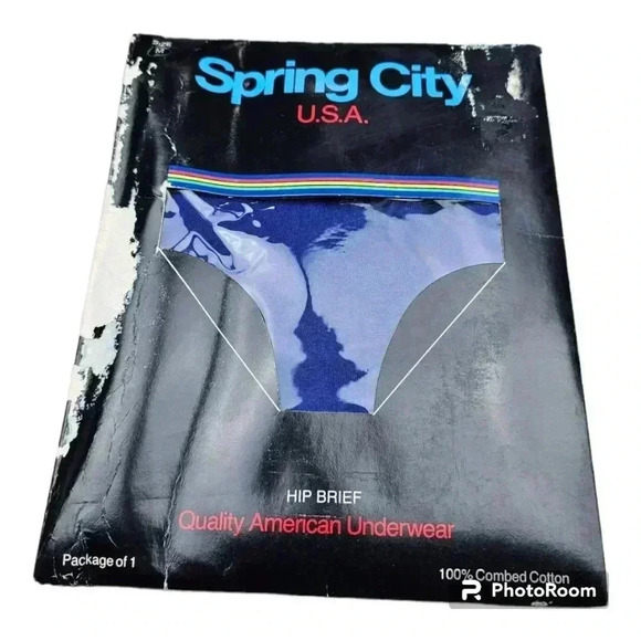 80s Made in the USA mens hip brief by Spring City Knitting Co. royal blue Medium - Picture 7 of 9